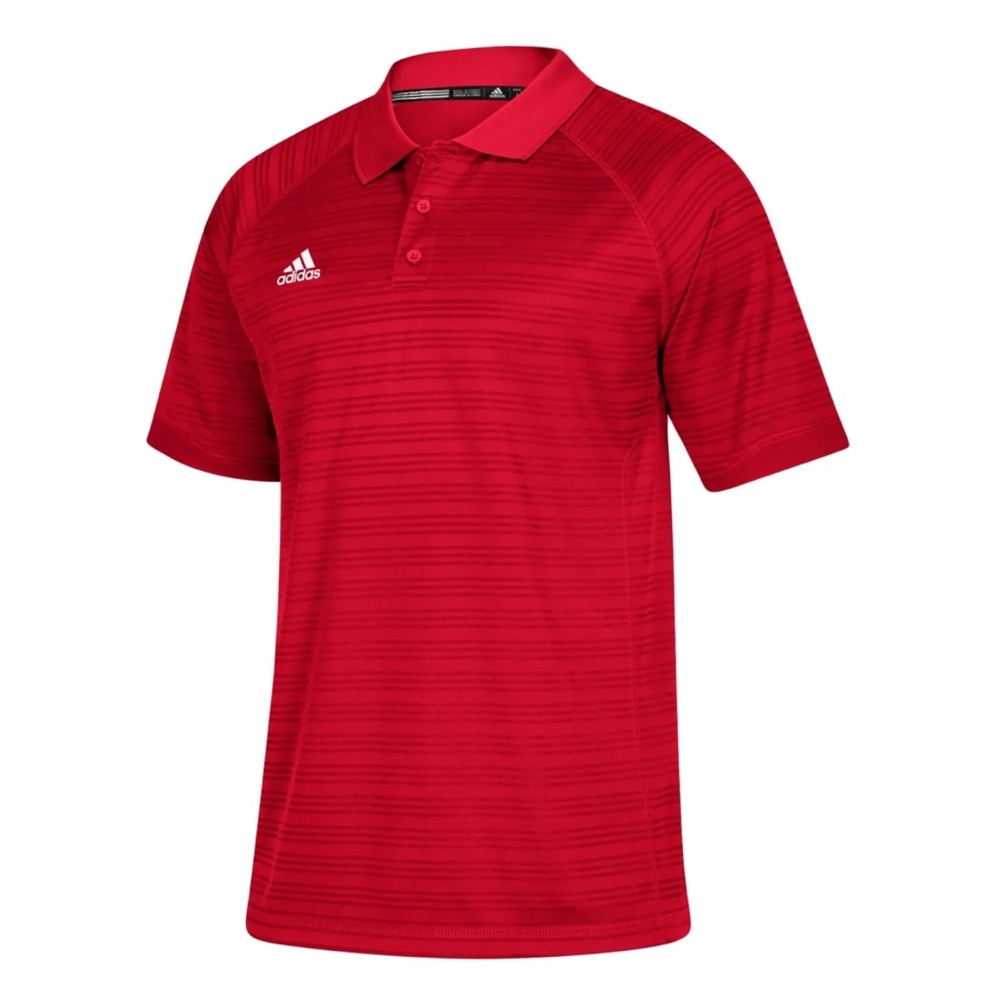 Men’s Adidas Striped Collared Embroidered Logo Red Polo Short Sleeve Top Medium